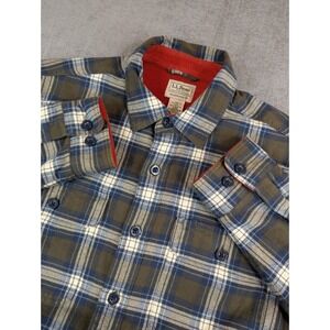 LL Bean Shirt Mens S Blue Fleece Lined Plaid Flannel Chore Button Jacket Shacket